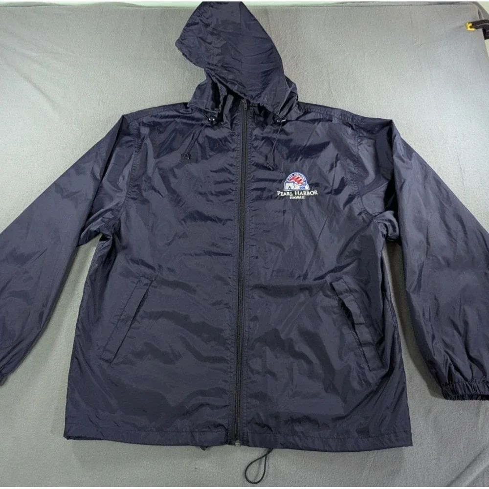 Clique Mens Vintage 90s USS Arizona‎ Pearl Harbor Windbreaker Jacket Medium Navy